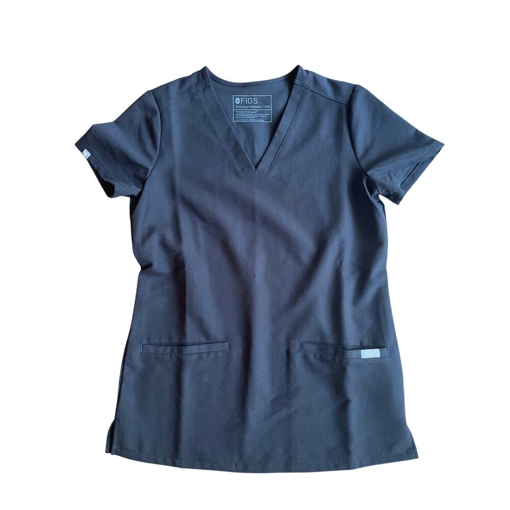 FIGS Women's V-Neck Scrub Top in Black